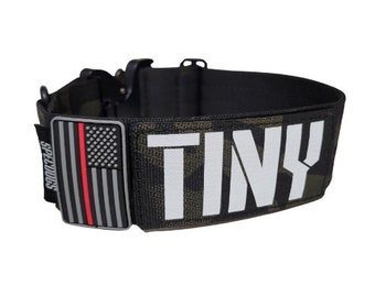 Tactical Black Camo 2" Dog Collar Red Line Flag (or Choose) name in Militia style personalized patch