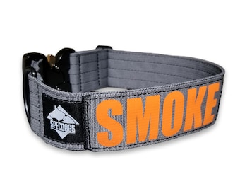 Gray 2" Tactical Dog Collar with quick release Plastic Buckle and personalized patch