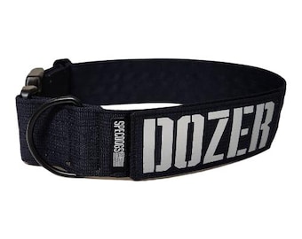 Tactical Dog Collar Navy Blue 2" with Military style personalized patch