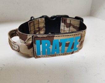 Tactical Arid Camo Dog Collar + Handle With Plastic Quick Release Buckle