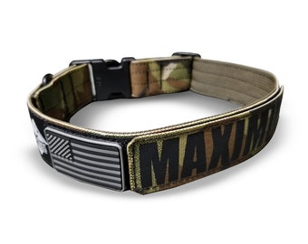 Military Style 1.5" Collar with Flag Green Camo with Plastic Side Release Buckle