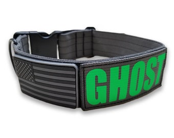 Tactical 2" Dog Collar with Quick Release Plastic Buckle, Name Patch and Flag