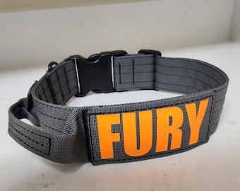 Military Style 2" Gray Collar Name and Number with Handle 2 inch w Plastic Quick Release Buckle