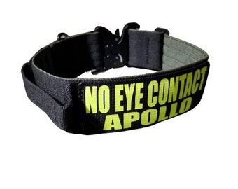 Military Style 2" Black Collar Name and Number with Handle 2 inch w Plastic Quick Release Buckle