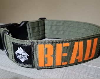 Military Style Dog Collar Army Green 2" with Militia edition personalized patch