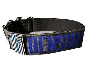 Tactical Wolf Gray 2" Dog Collar with Royal Blue name and flag Militia edition Choose Flag