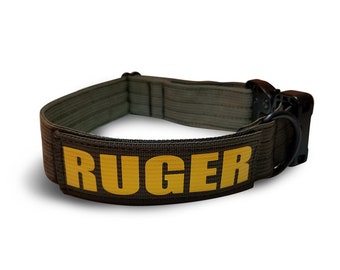 Tactical Dog Collar Army Green 1.5" Dog Collar with Plastic Quick Release Buckle and Personalized Name Patch Mil Spec US Sourced