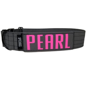 Personalized Dog Collar Wolf Gray with Personalized Name in Sicario font.