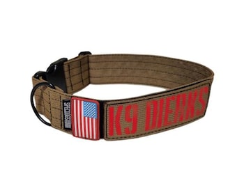 Tactical 2" Dog Collar RWB Flag with Militia Font, Plastic Quick Release Buckle, Removable Name Tag