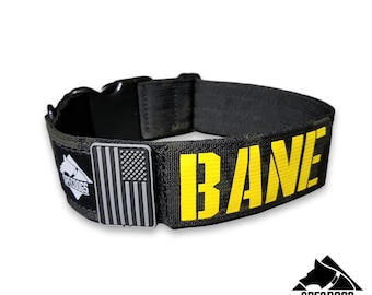 Tactical Black Camo 2" Dog Collar with Yellow (or Choose) name and flag Militia edition personalized patch