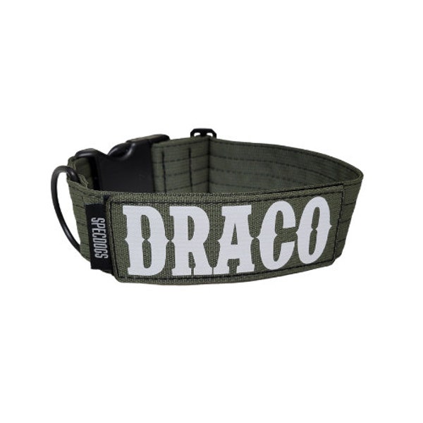 Tactical Custom 2" Dog Collar with  Western Font Personalized Name Tag Patch Included Army Green
