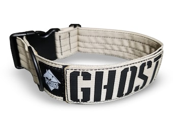 Tactical Dog Collar Solid Desert Sand 2"  Cobra Metal Clip with Militia edition personalized patch