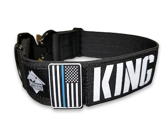 Military Style 2" Black Collar Personalized in Stencil with a Mini Vertical Flag