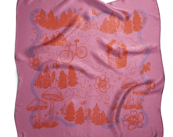 Bandana con stampa di funghi rosa: sciarpa da bicicletta della foresta