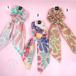 Ponytail Scarf scrunchie, hair ribbon tie, floral hair ties, bunny ear scrunchy, hair tie bracelet, chouchou ruban, scrunchie with tail
