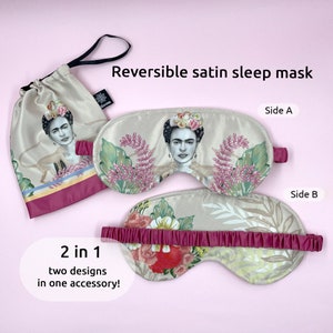 Masque de sommeil en satin Frida, ensemble de couchage pour femme, cadeau de soins personnels, masque de sommeil lesté avec sac, masque de sommeil bloquant la lumière, cadeaux mexicains