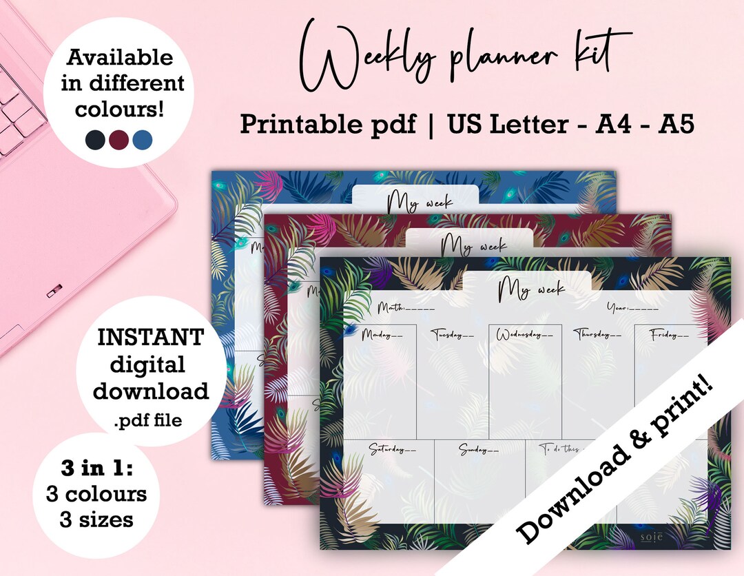 Undated Weekly Planner Printable Weekly Bullet Journal - Etsy