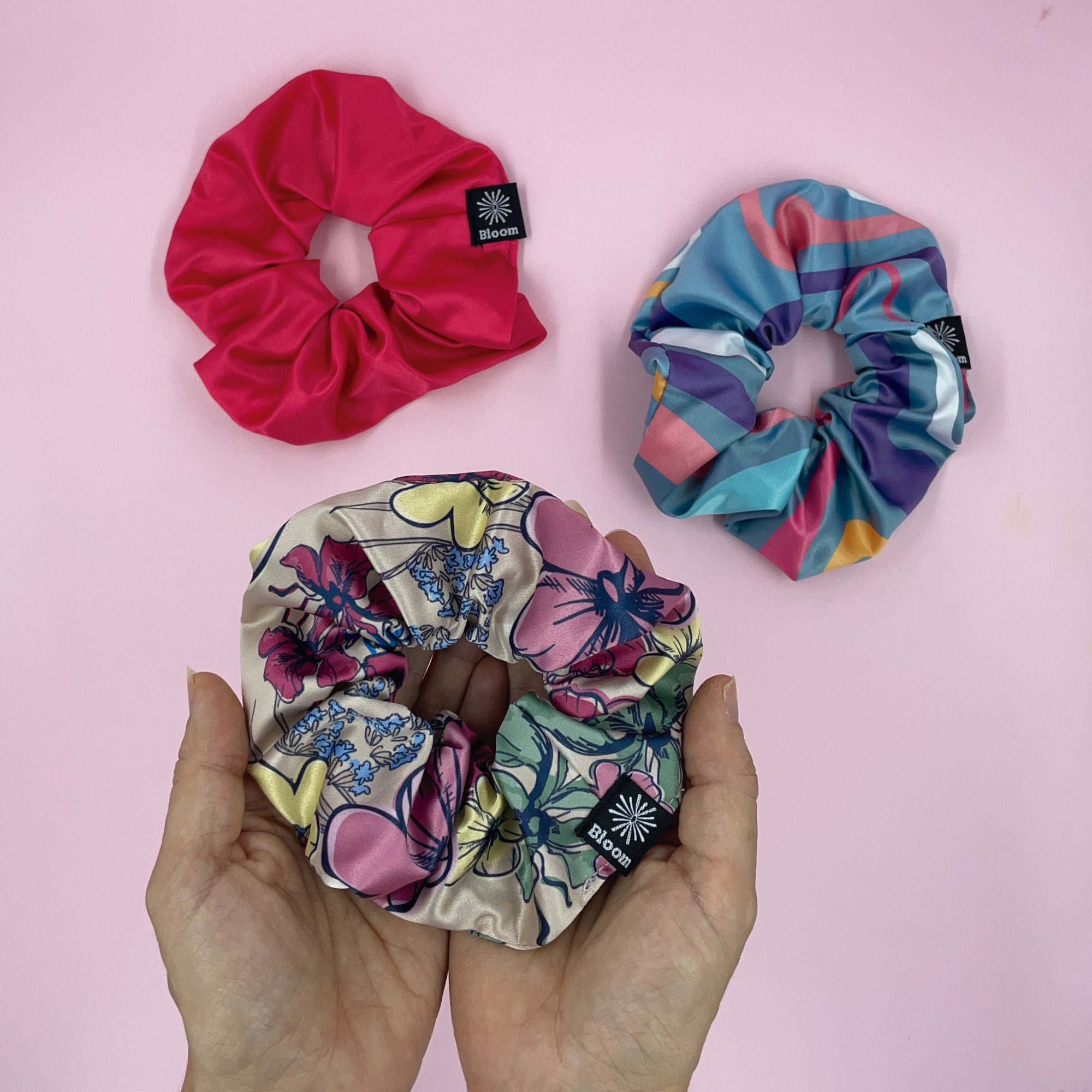 Chouchou En Soie Motif Floral Coloré Neuf Sans étiquette