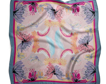 Floral Satin Vierecktuch: Rosa Designer Halstuch