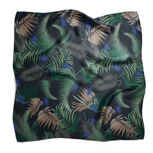 Grüne kleine quadratische Schals für Frau, dunkel grünes Foulard mit Blatt, Frauen Haar Halstuch, Weihnachtsgeschenk für Lehrerin, Foulard femme
