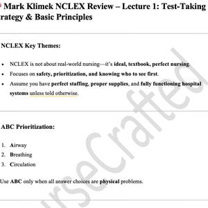 Mark Klimek NCLEX Lecture 1 Notatki – Priorytetyzacja, ABC, Proces pielęgniarski PD