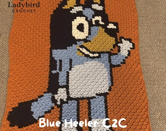 Padrão de manta de crochê azul Heeler – gráfico C2C (download de PDF)