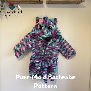 Crochet Mermaid Cat Dressing Gown/Robe/Bathrobe Pattern – Baby Toddler Child (PDF instant download Pattern)
