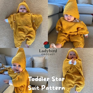 Crochet Baby Star Bunting Pattern – Winter Suit Bodysuit (Instant Download)