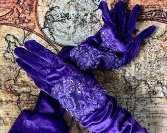 Violet fluwelen operahandschoenen