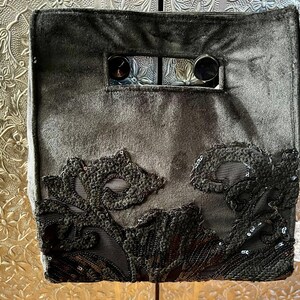 Tiny Beaded Black Velvet Square Bag