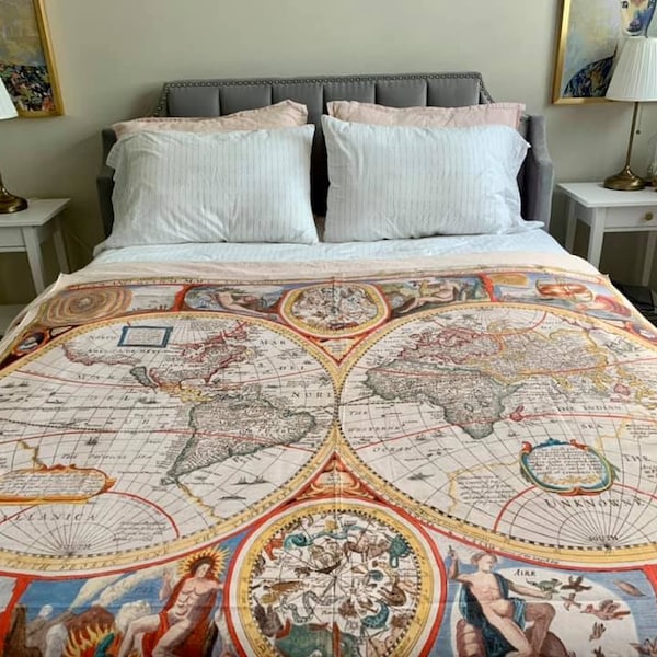 World Map Bedding Etsy