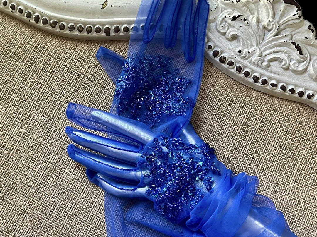 Royal Blue Beaded Gloves - Etsy