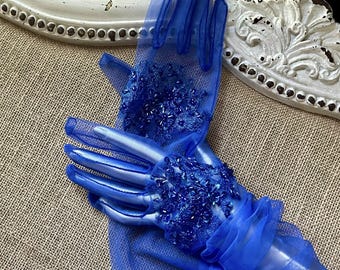 Royal Blue Beaded Gloves