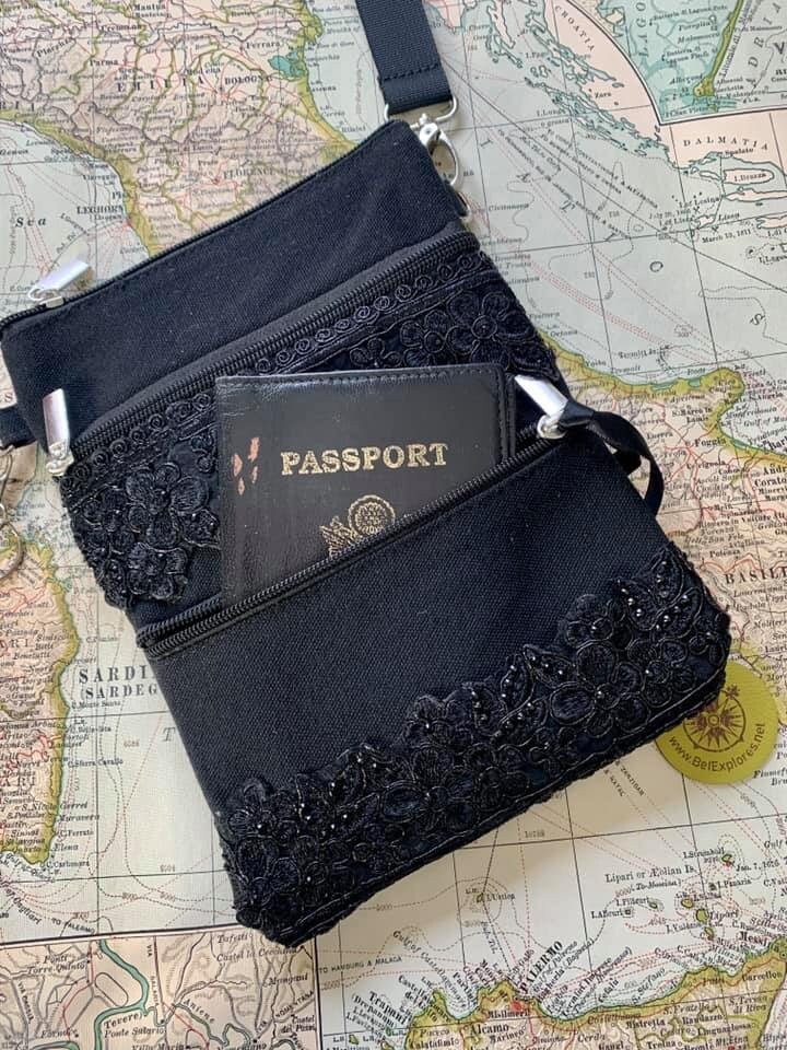 Black Beaded Crossbody Passport Bag Etsy
