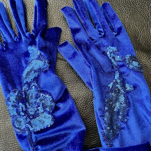Extra Long Royal Blue Velvet Gloves