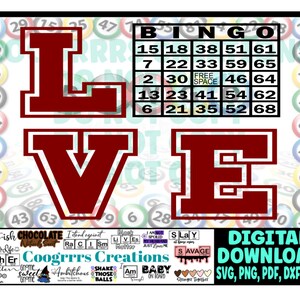 Bingo SVG, Cricut and Cameo Cutting Machine Ready, Digital Download