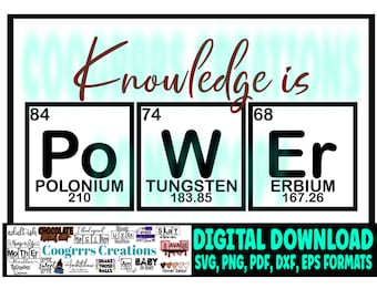 Knowledge is Power SVG, Digital Download, Cricut and Cameo cutting machine ready, PDF file included