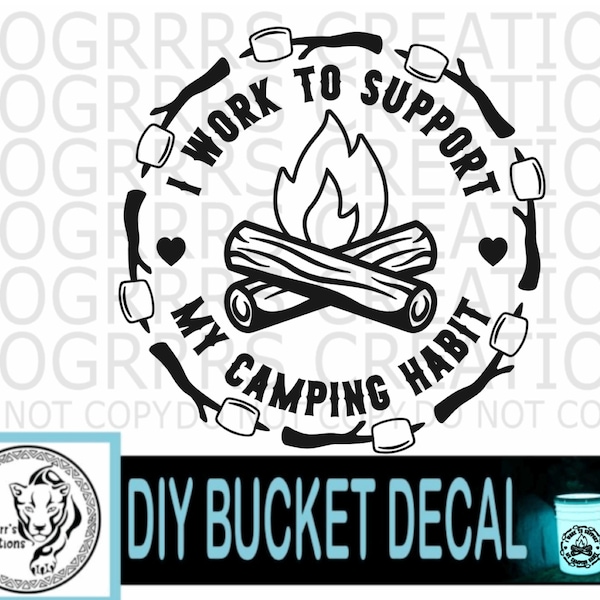 Camping Bucket Decal, DIY Make your Own Camping Bucket, Decal Only, with instructions