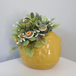 Fall Button Bouquet in SMALL Ceramic Bird Planter - Autumn Home Decor #681
