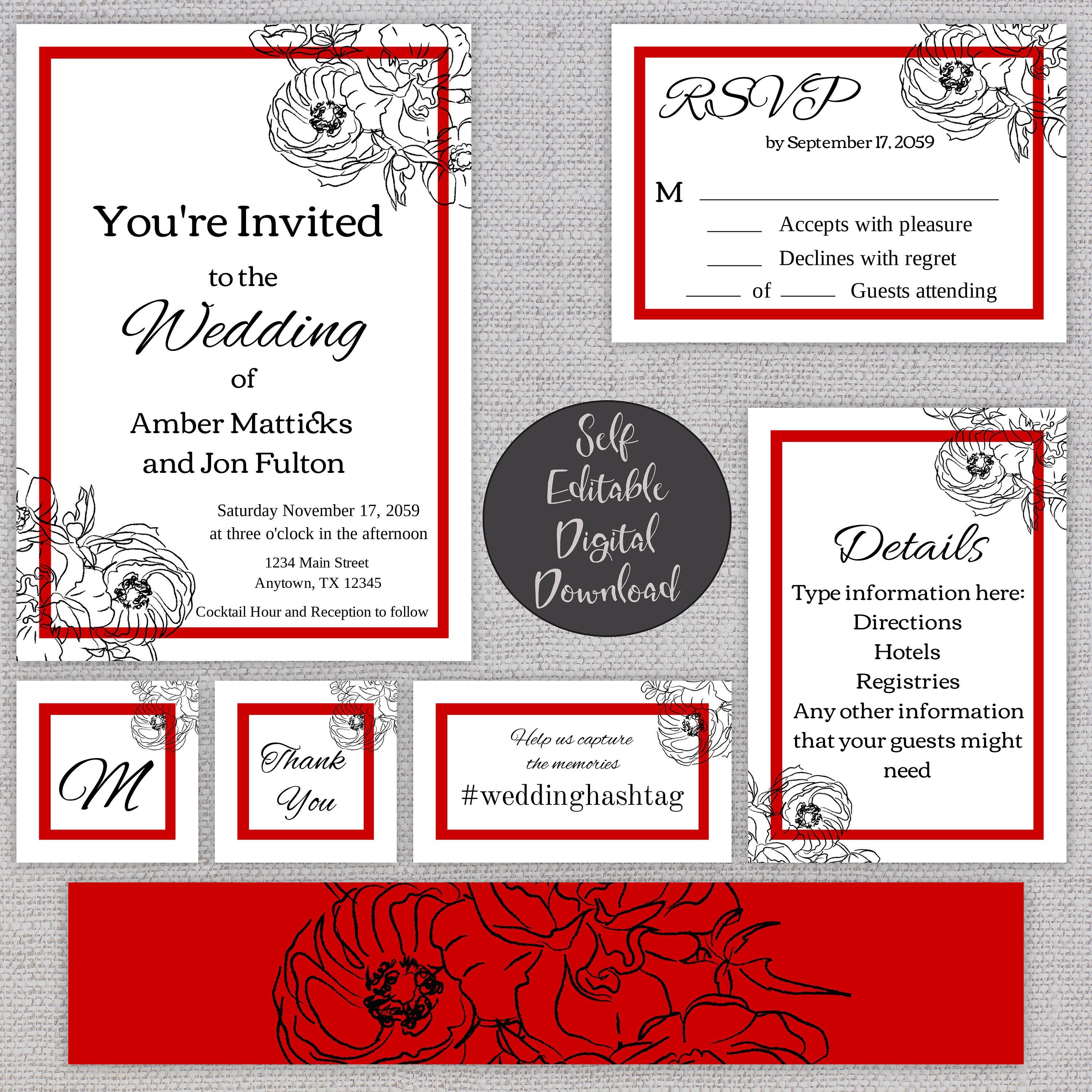 Templett Printable Wedding Invitation Rose Editable Invitation Etsy