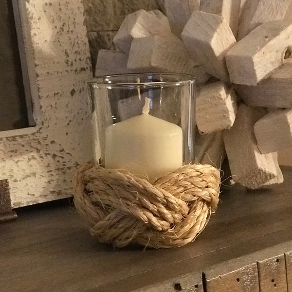 Candle Holder Nautical Knot Handmade Tealight And Votive  Candle Holder - Natural Sisal Rope Coastal Home Decor