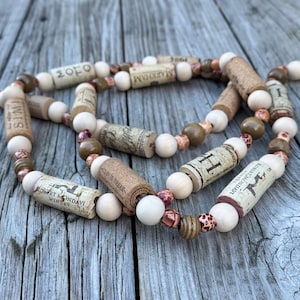 Rustic Wine Cork Garland with Green Wood Beads | Eco-Friendly Home Decor | 6 Feet Long