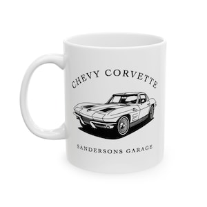 1963 Corvette Mug | Split Window Sting Ray Line Art | Muscle Car Gift for Car Lovers | 11oz or 15oz Ceramic Coffee Cup