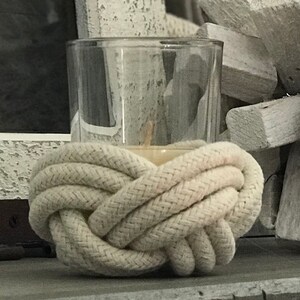 Votive Candle Holder Nautical Knot Handmade - Natural Cotton Rope Tea Light Holder Coastal Home Decor Beach Decor