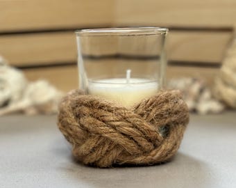 Candle Holder Nautical Knot Handmade Tealight And Votive  Candle Holder - Natural Jute Rope Coastal Home Decor
