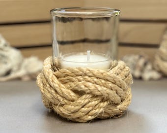 Candle Holder Nautical Knot Handmade Tealight And Votive  Candle Holder - Natural Sisal Rope Coastal Home Decor