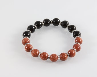 Natural Gold Sandstone and Black Bracelet 17cm