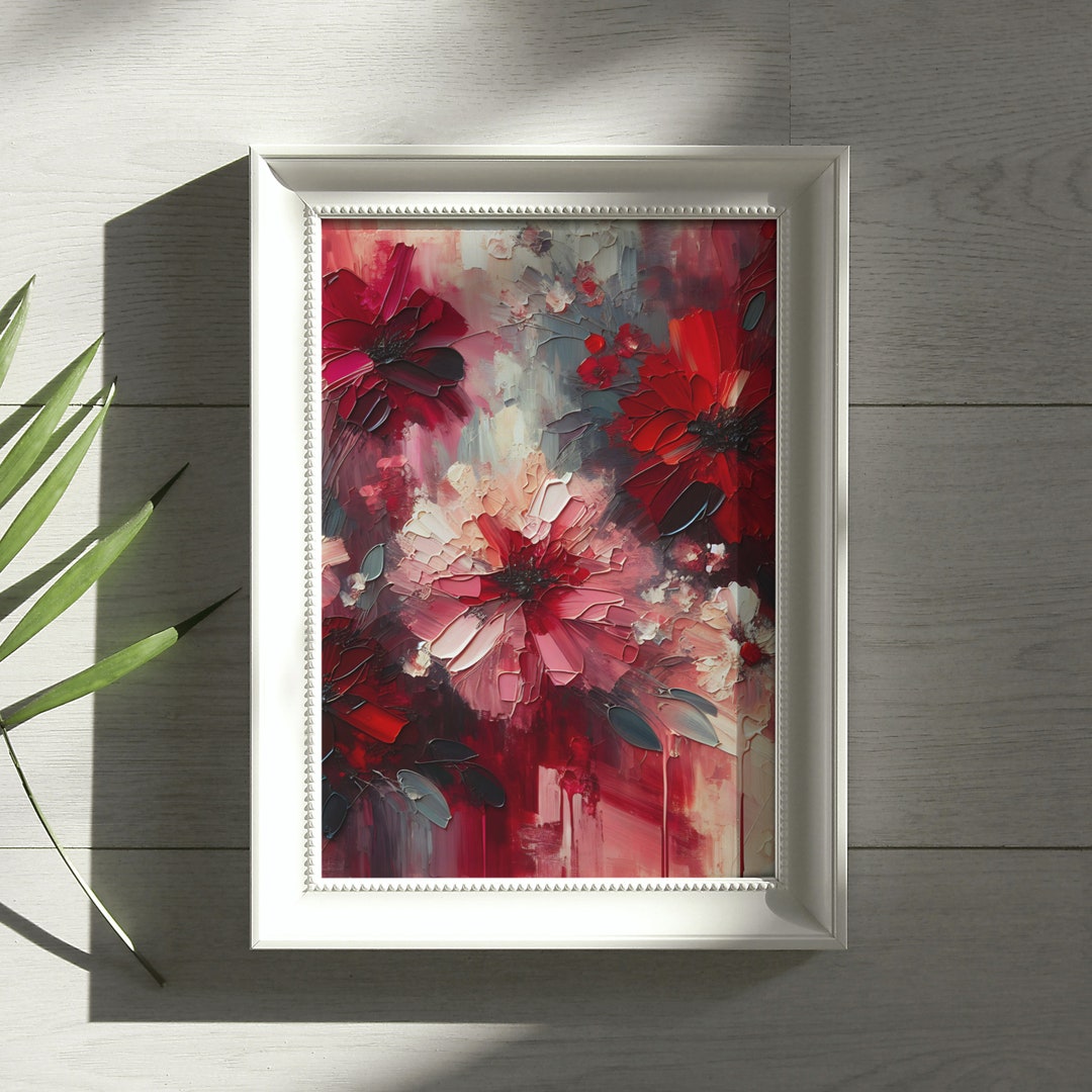 Abstract Red Flowers Oil Painting: Modern Floral Wall Art (digital ...