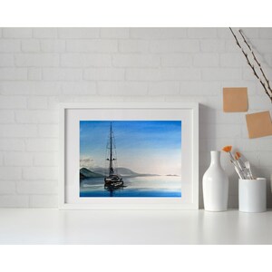 Nautical Watercolor Art - Serene Boat & Sea Original Watercolor Painting for Home Decor, Coastal Wall Art, Nautical Decor