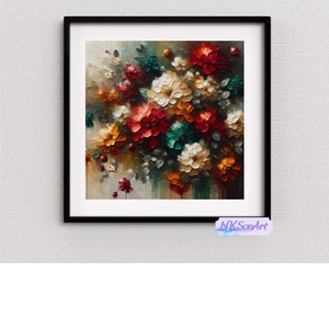 Abstract Colorful Oil Painting Flowers Digital Download | Vibrant Art Decor for Home & Office, Instant Printable Wall Art